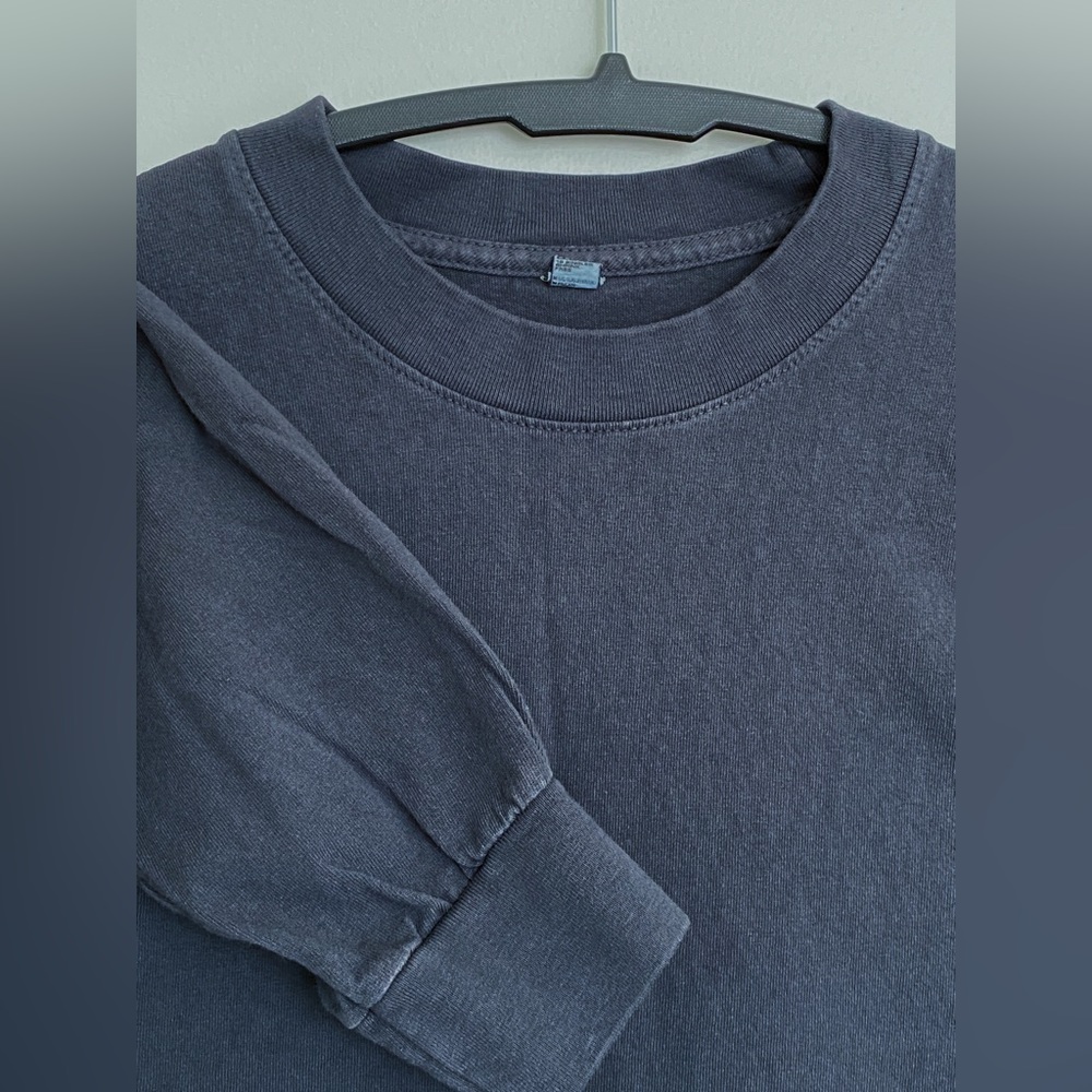 LOS ANGELES APPAREL LONG SLEEVE COTTON CREW SHIRT IN SLATE BLUE GRAY MEDIUM